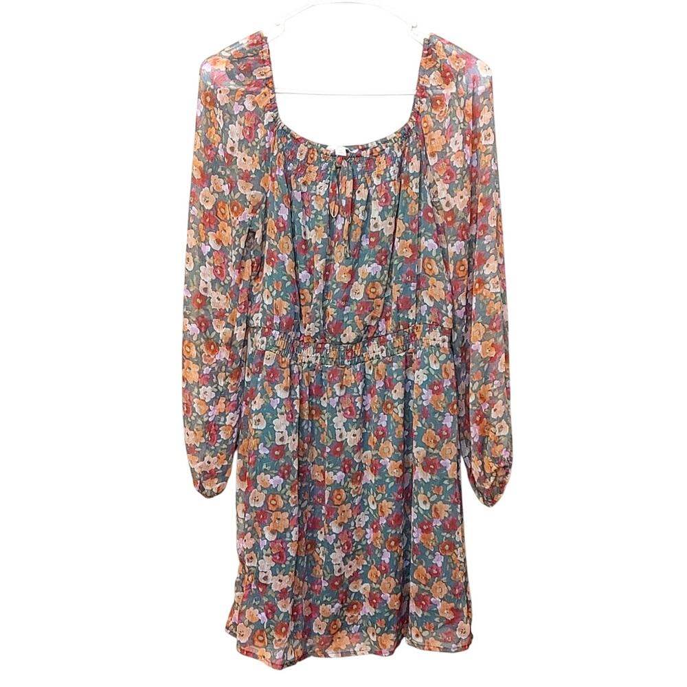 Lauren Conrad Size Medium M Dress Floral Flower Dress Long Sleeve Wedding Guest